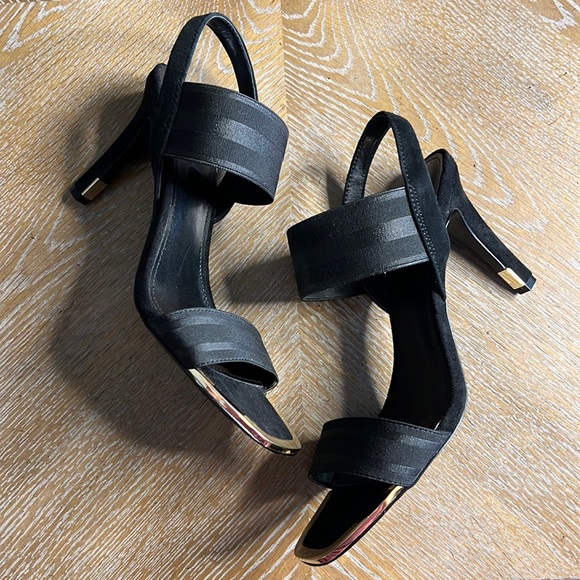 Dkny Shoes - DKNY Black Stretch Metal Bryson Square Toe Stiletto SlipSlingback Sandal
